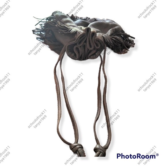 Vintage leather cinch bag with fringed trim - Picture 6 of 9